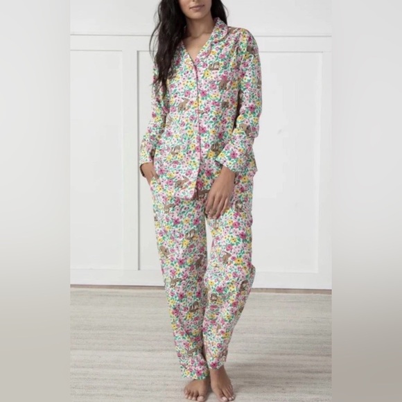 Print Fresh Anthropologie 1X Bunny Trail Spring Meadow Pajama Set Rabbit 16W